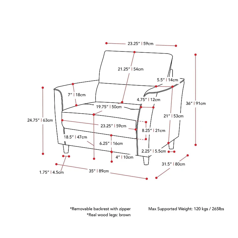 Ensemble de salon moderne 3 pièces CorLiving Caroline, en tissu, avec causeuse et 2 fauteuils, gris foncé