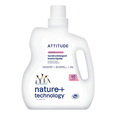 ATTITUDE nature+ technology Détergent Lessive - Sans Odeur - 40 Brassées 2 L