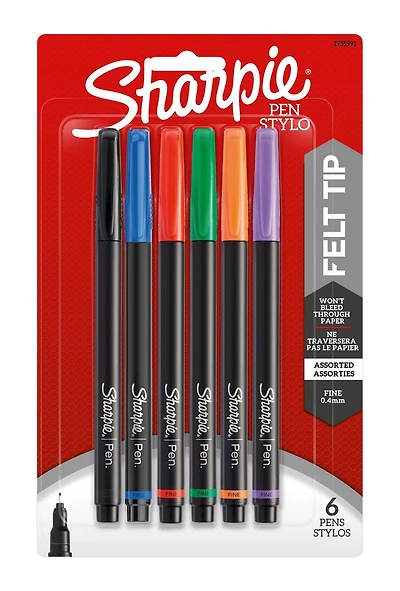 Sharpie Pens, Felt Tip, Fine Point (0.4 mm), Assorted Colours