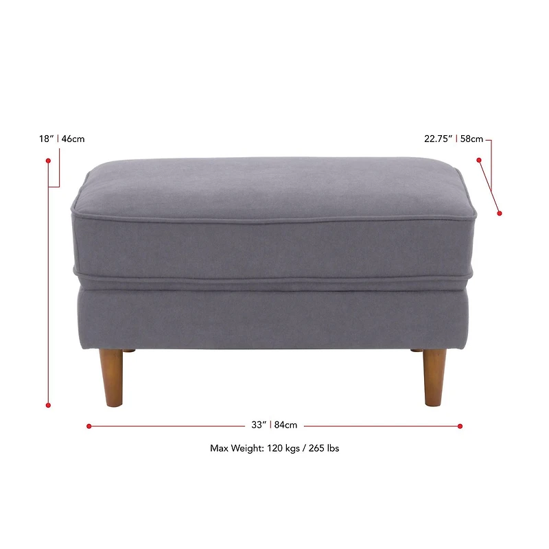 Pouf rembourré et polyvalent CorLiving Mulberry de style moderne du milieu du siècle avec pieds en bois