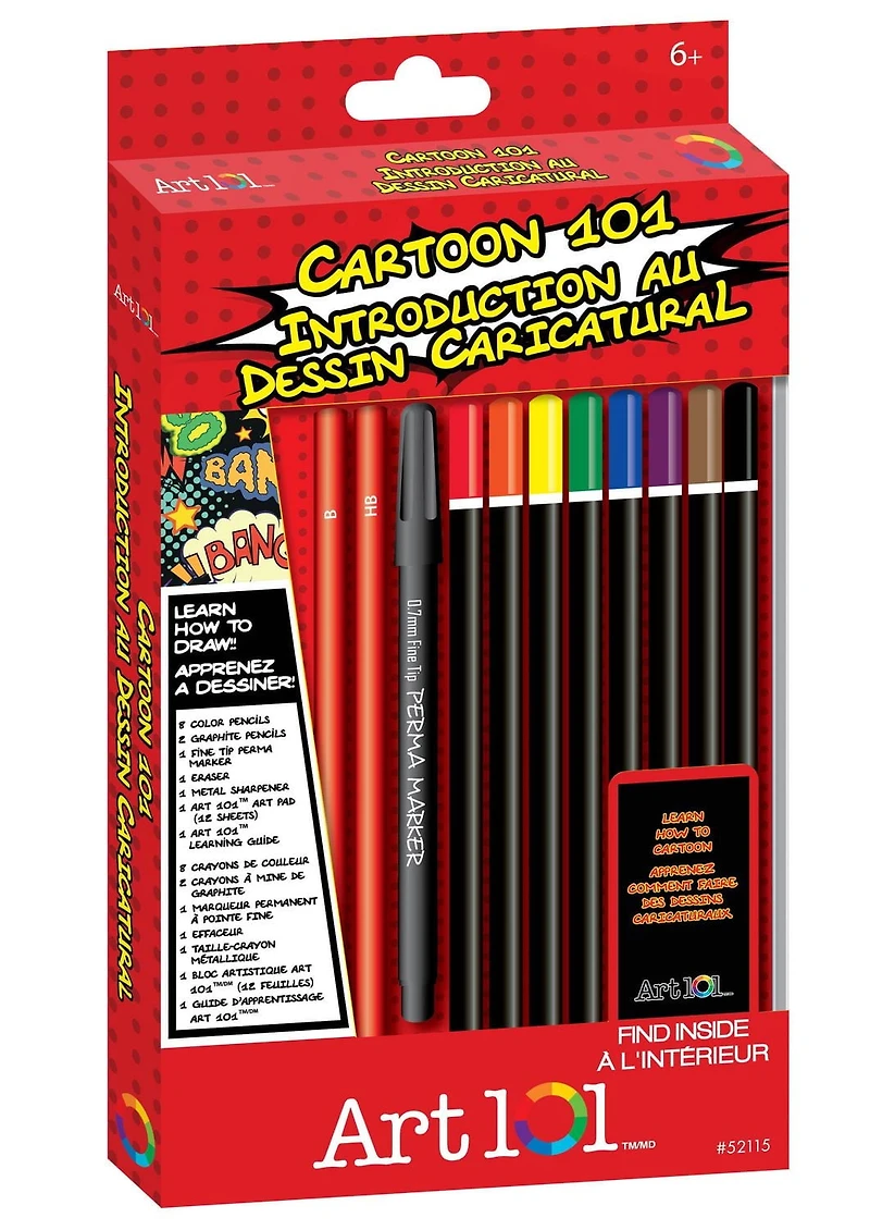 Ens. de dessin et esquisse d'art Cartoon 101 d'Art 101