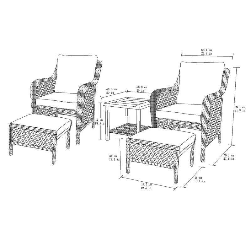 Ensemble causerie extérieur en acier 5 pièces avec poufs et coussins Belmont HOMETRENDS, bleu marine