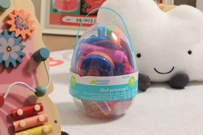 Way to Celebrate 30CT Prefilled Egg-9.8 in, Clear Easter Egg with Handle for Easter Hunt Reusable and Fillable Plastic Easter Egg Container for Kids