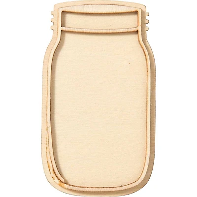 Plaid Wood Surfaces, 3D Unpainted Layered Shape, Mason Jar, 3.75 x 4.5 Inch