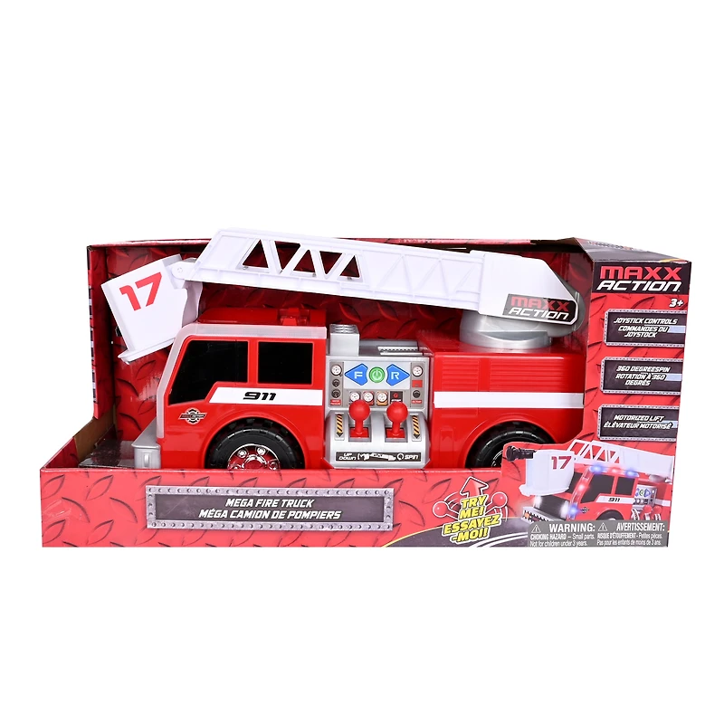 Camion de pompiers 2-en-1 Maxx Action avec commandes joystick, lumières, sons de sirène, déplacement motorisé et échelle pivotante à 360° MAXX ACTION Camion de pompiers
