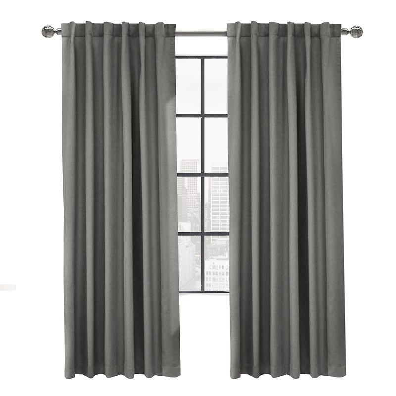 Loft Living Barry Total Blackout Textured Dual Header(Back Tab/Rod Pocket) Single Curtain Panel Blackout 52" x 95" in White