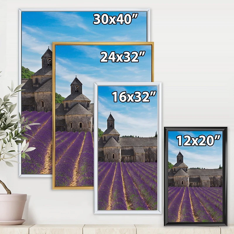 Designart Lavender Field With Abbey In France FLOAT FRAME WALL ART