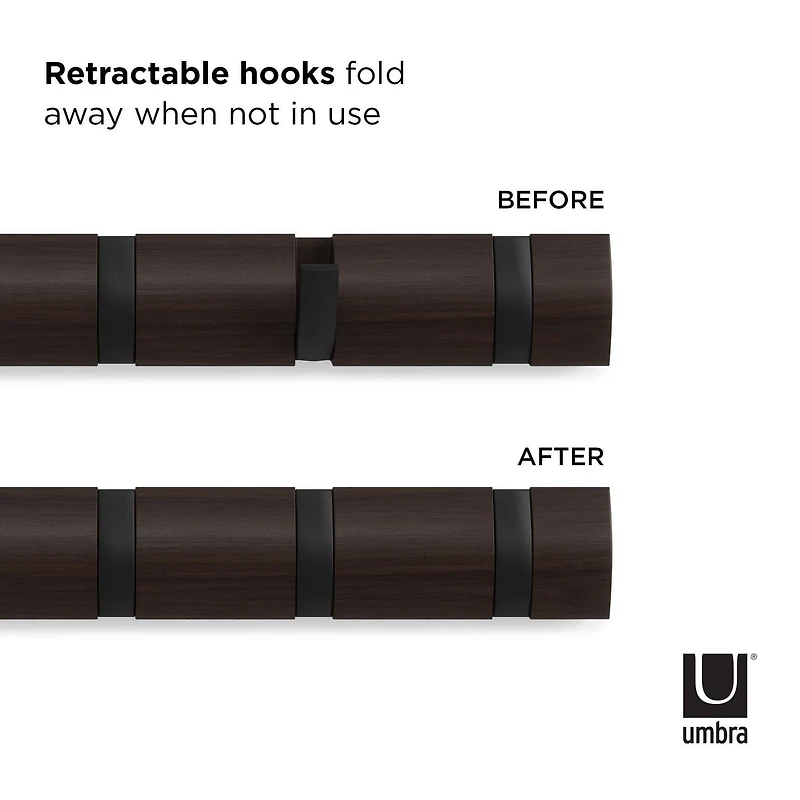 Umbra Flip Wall Mounted Coat Rack,Black/Walnut