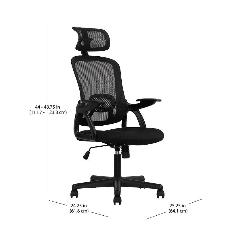 Fauteuil de bureau ergonomique Mainstays avec appuie-tête ajustable, tissu noir, 124,7 kg (275 lb)