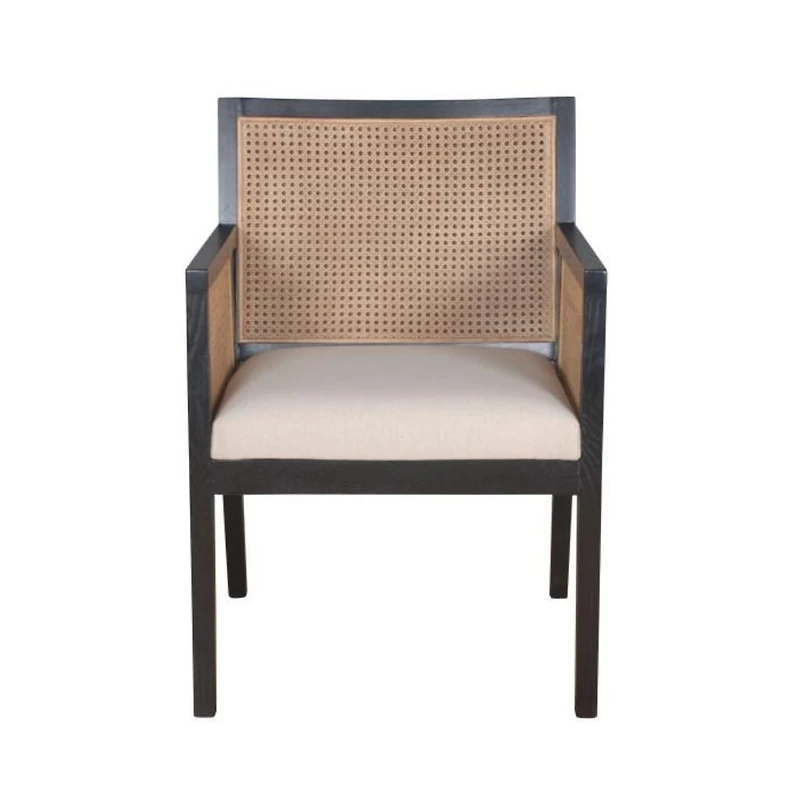 Darnell Dining Chair in Black, Solid Wood Dining Chair, Rattan Cane Dining Chair, Hexagon Rattan Dining Chair, Upholstered Dining Chair