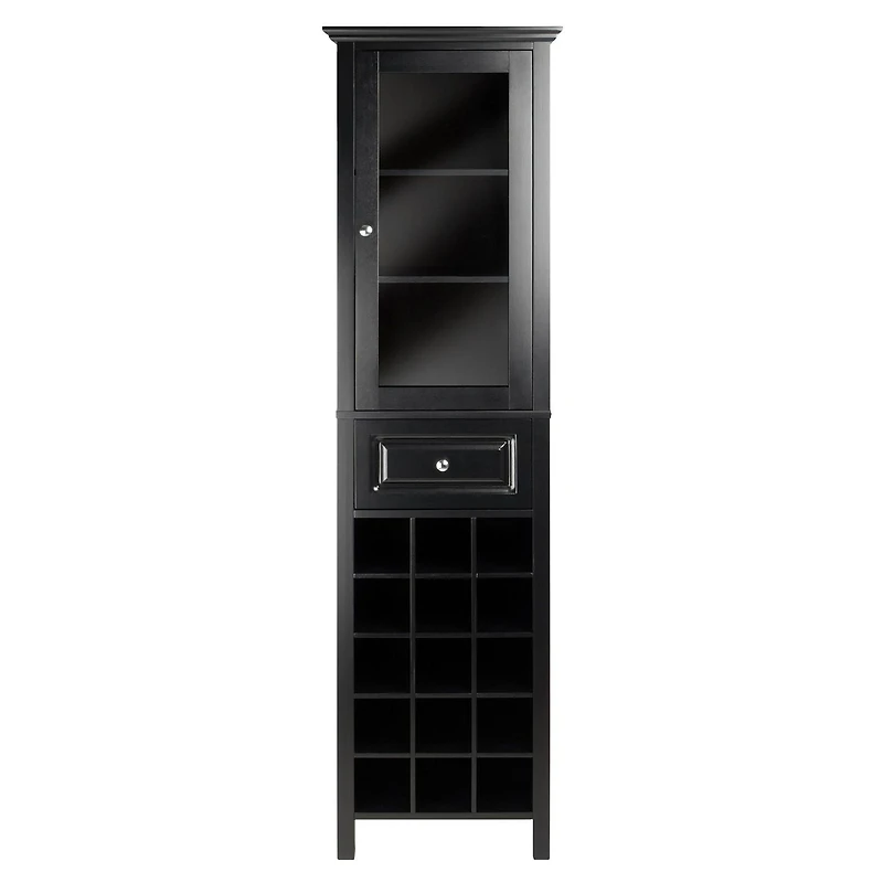 Winsome Burgundy Wine Cabinet 15-Bottle, Glass Door, Black Finish