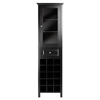 Winsome Burgundy Wine Cabinet 15-Bottle, Glass Door, Black Finish
