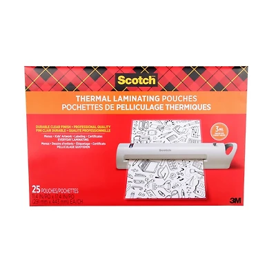 Scotch™ Thermal Laminating Pouches TP3856-25-EF, 11.4 in x 17.4 in (291 mm x 444 mm), 3 mil (0.076 mm), Scotch™ Pouches TP3856-25-EF