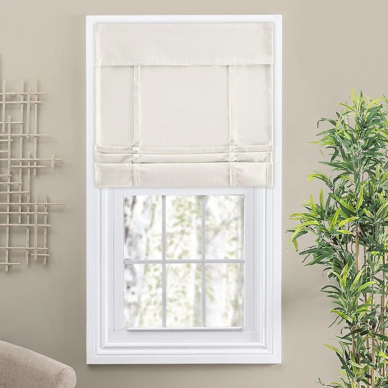 Camalay Harmony Light Filtering Adhesive Fastener Cascade Roman Shade 27 x 64 in Natural