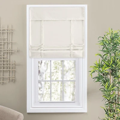 Camalay Harmony Light Filtering Adhesive Fastener Cascade Roman Shade 27 x 64 in Natural