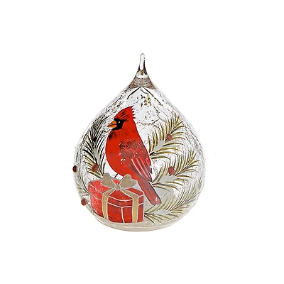 Décoration En Forme De Larme En Verre Craquelé À Led (Cardinal Sur Boîte Cadeau)