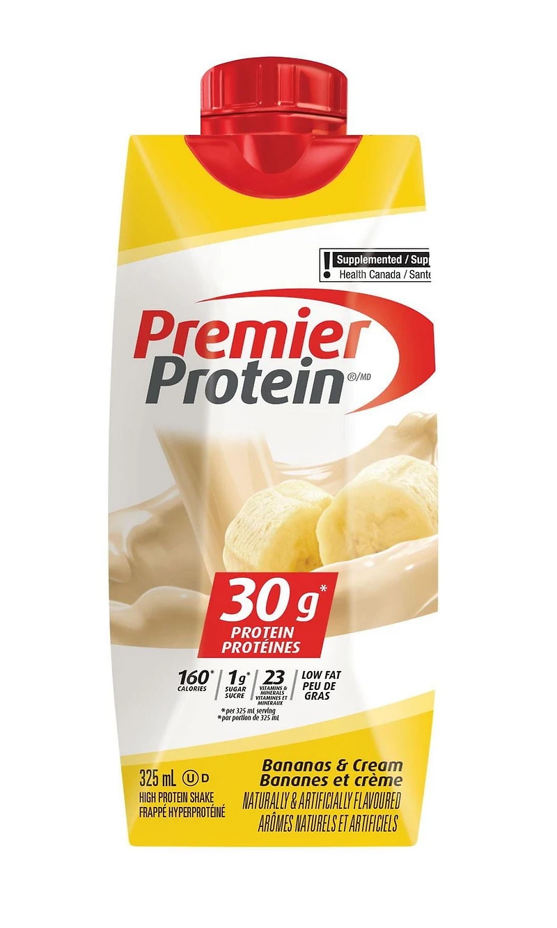 Frappé hyperprotéiné prêt à boire Premier Protein aux bananes et crème, 4 unités 325mL x 4 unités