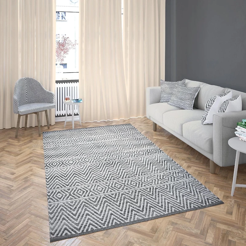 Tapis tissé à plat en coton à chevrons Fabstyles pour salon, couloir, patio