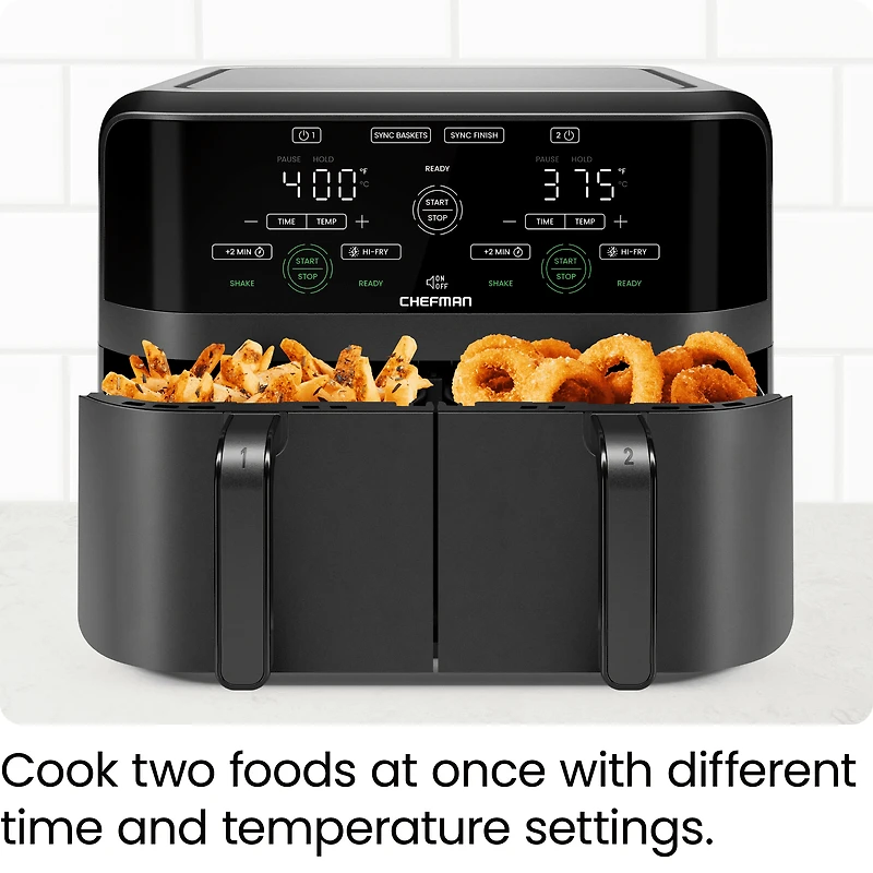 Friteuse à air chaud numérique Chefman 5,5 L à deux paniers -  Deux paniers antiadhésifs indépendants de 2,75 L - Noir