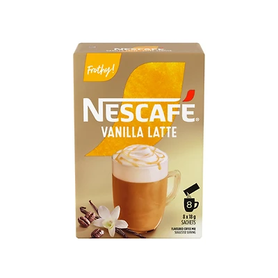 Vanilla latte frothy instant coffee mix, Just add hot water, Responsibly sourced coffee, No artificial colours, No artificial flavours, No wweeteners, 148 g