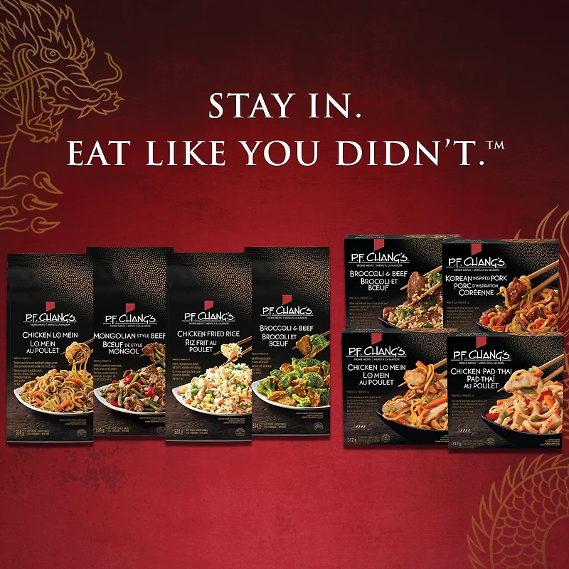 P.F. Chang’s Home Menu Chicken Lo Mein Frozen Dinner, Noodles with chicken breast, carrots, green onions, cabbage and shiitake mushrooms in soy and garlic sauce, Restaurant-Inspired, Chicken Lo Mein Frozen Meal, 312g