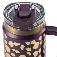 Thyme & Table 32oz Tumbler with Handle, Dual Straw Lid, Stainless Steel Double Wall Insulated, Purple Dot