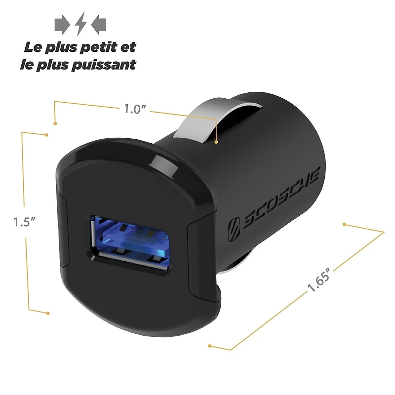 Adaptateur de prise allume-cigare USB mobile 12 W à port unique Scosche USBC121MSG Revolt