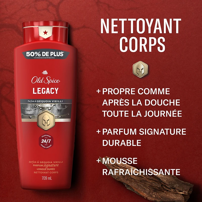 Nettoyant pour le corps Old Spice Collection Rouge pour hommes, parfum Legacy, propreté rafraîchissante, formule hydratante, parfum longue durée