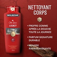 Nettoyant pour le corps Old Spice Collection Rouge pour hommes, parfum Legacy, propreté rafraîchissante, formule hydratante, parfum longue durée