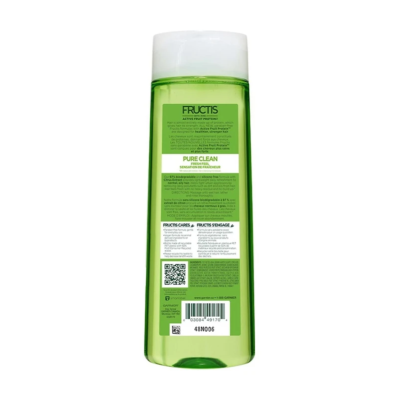 Garnier Fructis Pure Clean shampooing, 370 mL 370 ml, shampoing pur et propre