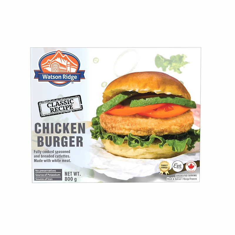 Burgers de poulet Watson Ridge 800 g de hamburger au poulet FC Watson Ridge