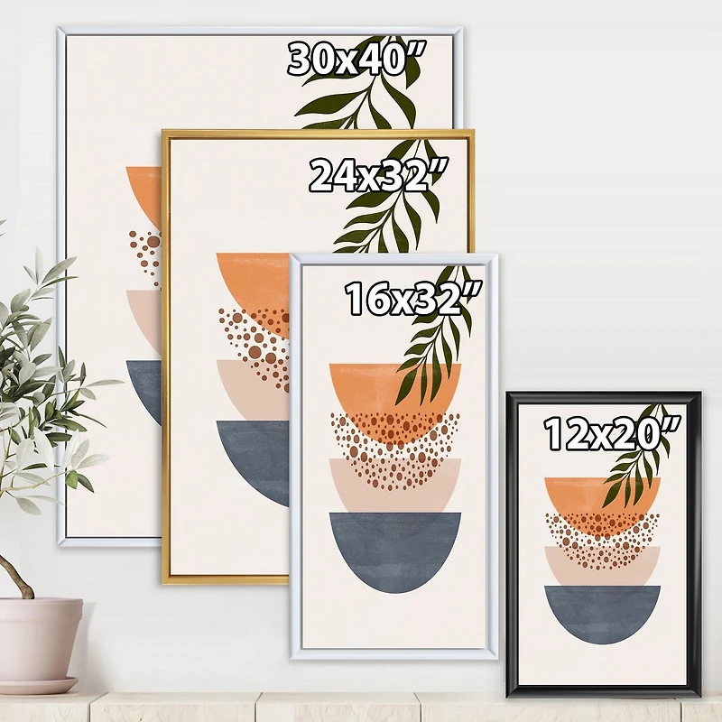 Designart Soleil géométrique abstrait et lune avec feuille III ART MURAL À CADRE FLOTTÉ