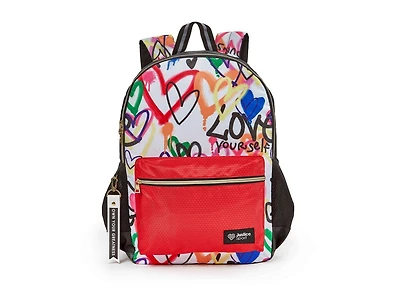 Sac à dos à compartiments multiples en nylon imprimé coeur Tie Dye pour filles de marque Justice™ Sac à dos de 17 po avec porte-clés en relief en caoutchouc texturé