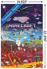 Minecraft - Monde au-delà 22,375" x 34" Affiche Murale avec Cadre Magnétique en Bois de Hêtre, par Trends International
