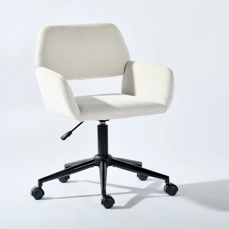 Homy Casa Chaise de Bureau Pivotante 24 po, 1 Pièce, Fauteuil de Bureau Réglable en Chenille avec Base en Métal pour Bureau, Coiffeuse, Étude, Beige