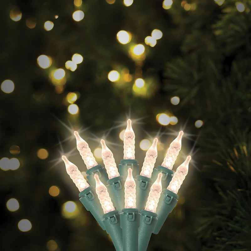 250 FACETTED M5 LED LIGHTS, IN/OUT,10 FUNCTIONS W/TIMER& ADAPTOR, GREEN WIRE, WARM WHITE, 250 FACETTED M5 LED LIGHTS