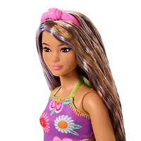 Barbie-Fashionistas-Doll-#244-with-Floral-Halter-Dress,-Purple-Streaked-Brown-Hair