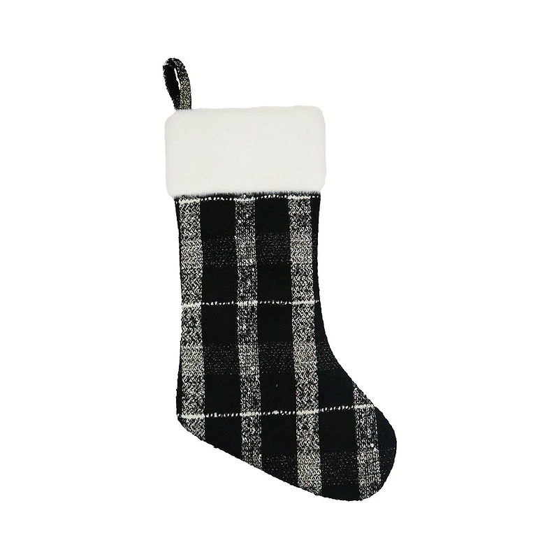Holiday Time MDN 21 inches black and white plaid stocking