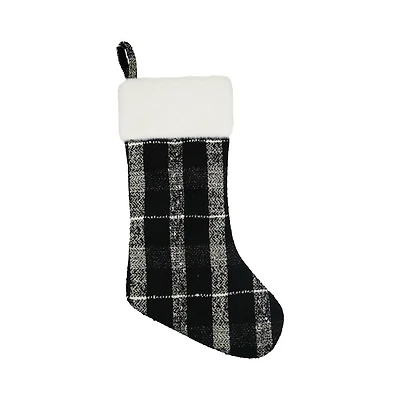 Holiday Time MDN 21 inches black and white plaid stocking