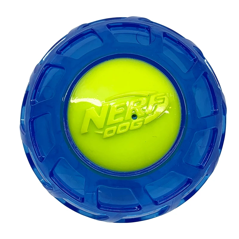 Balle Nerf Dog DEL TPR ajoure jouxeaux pour chiens bleu 10cm 4po / 10cm
