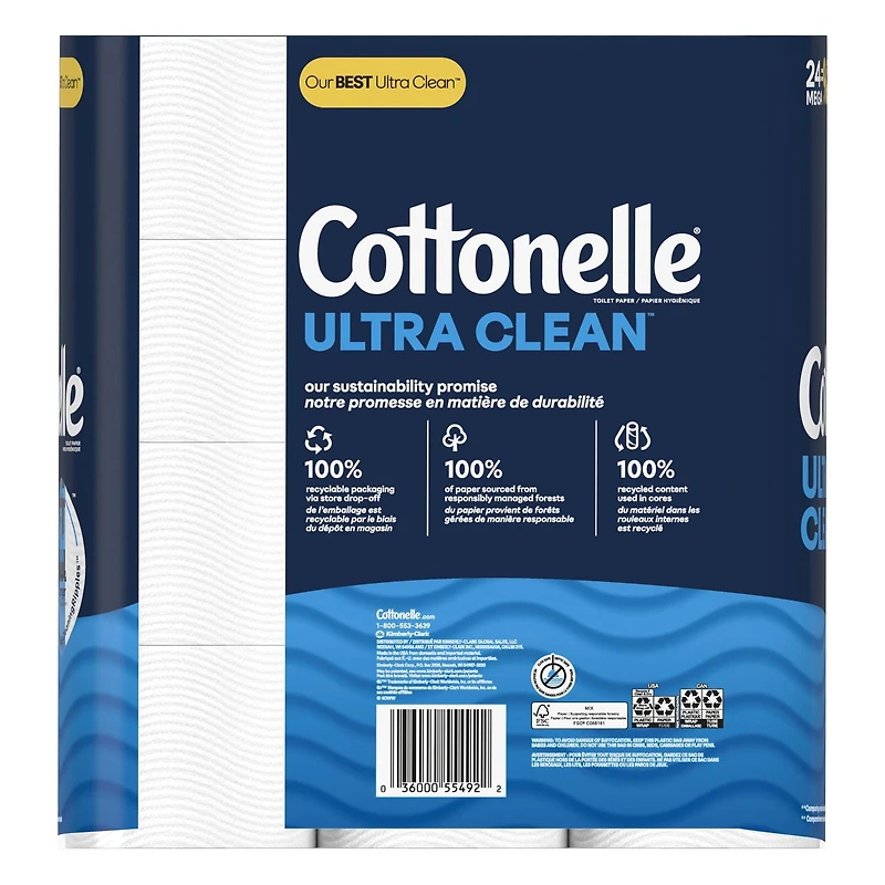 Cottonelle Ultra Clean Toilet Paper, 24 Mega Rolls