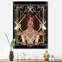Designart Femmes Rétro En Géométrie Art Déco Dorée I Art mural sur toile