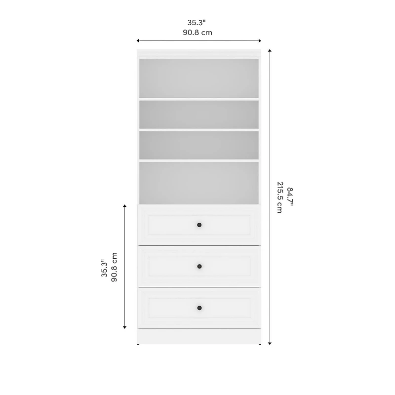 Bestar Versatile 36W Closet Organizer with Drawers in white