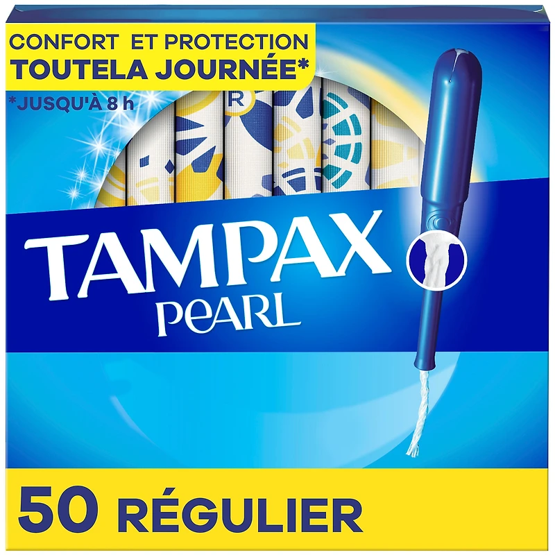 Tampax Pearl Tampons, with LeakGuard Braid, Regular Absorbency, Unscented, 50CT