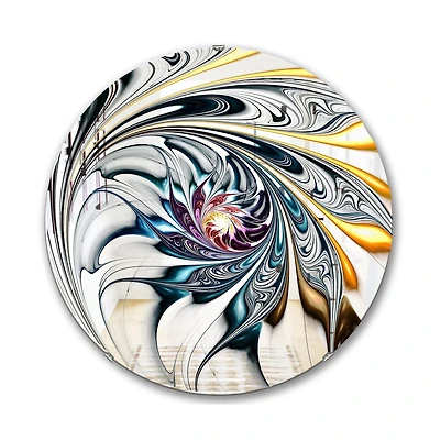 Designart 'White Stained Glass Floral Art' Miroir Moderne - Miroir Mural Contemporain Ovale ou Rond - 32x32