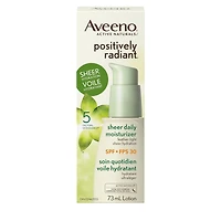 Aveeno Positively Radiant Soin quotidien Voile hydratant FPS 30 avec extrait de soja, Hydratant avec écran solaire, Sans huile et non comédogène, 73 ml