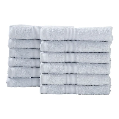 Fabstyles Premium Face Towels Set of 12, Soft and Absorbent Washcloth for Daily Use, 14 in x 14 in, Luxury Fingertip Towels Made Cotton