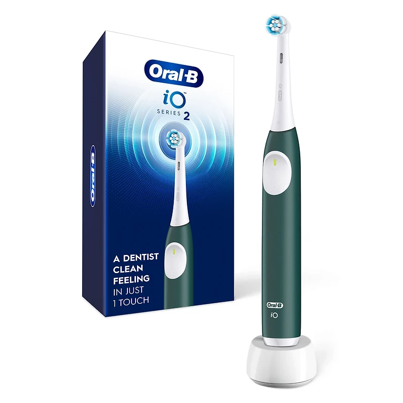 Brosse à dents électrique rechargeable Oral-B iO Série 2, vert forêt avec 1 brossette soins doux – Capteur automatique de pression pour protéger les gencives – 3 modes –