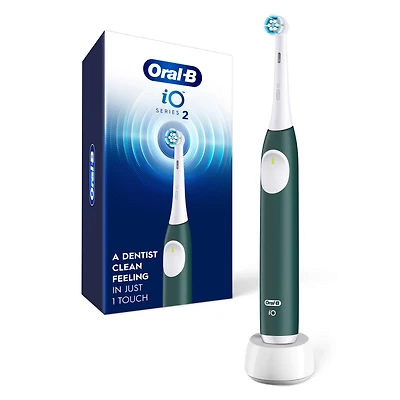 Brosse à dents électrique rechargeable Oral-B iO Série 2, vert forêt avec 1 brossette soins doux – Capteur automatique de pression pour protéger les gencives – 3 modes –