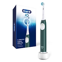 Brosse à dents électrique rechargeable Oral-B iO Série 2, vert forêt avec 1 brossette soins doux – Capteur automatique de pression pour protéger les gencives – 3 modes –